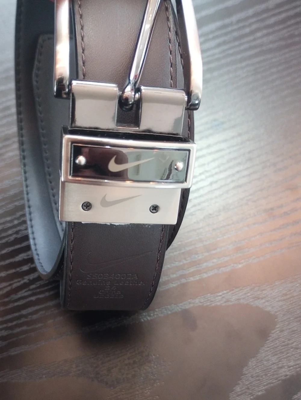 Nike Men's Dark Brown Genuine Leather Belt with Silver Buckle